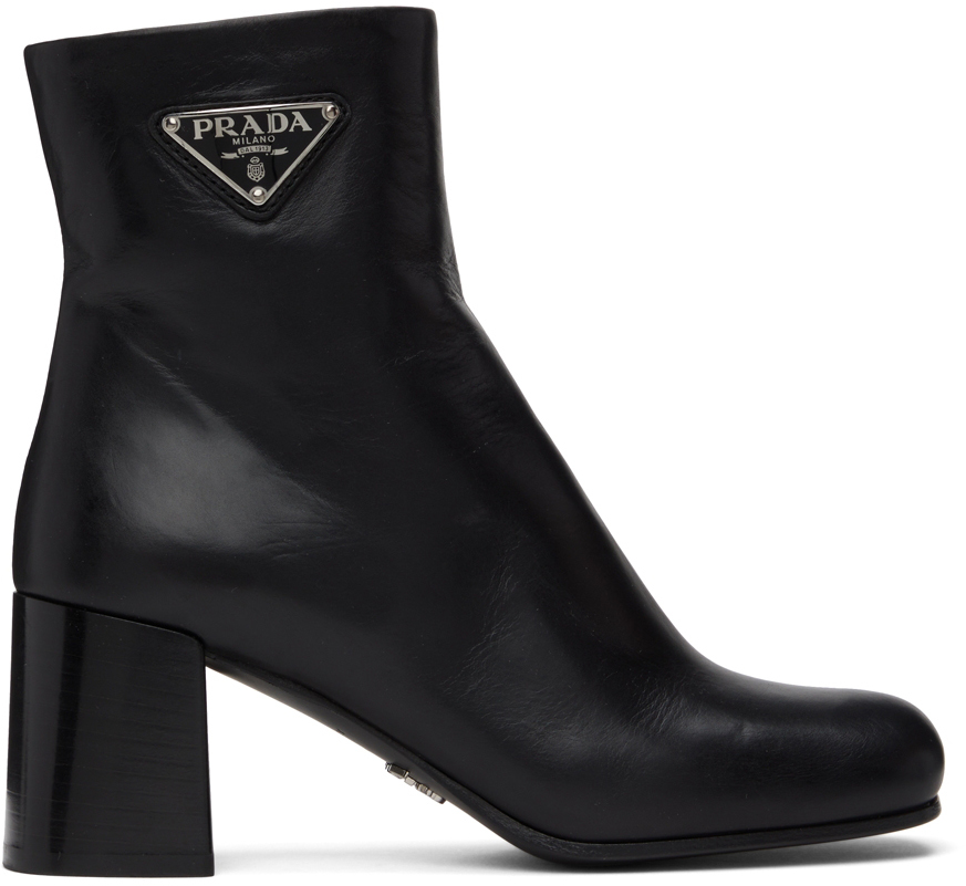 Black Leather Ankle Boots by Prada on Sale