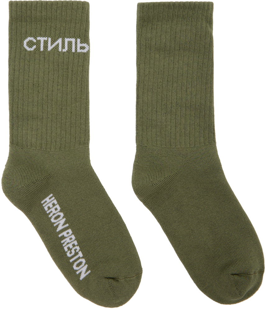 Heron Preston Green & White Long CTNMB Socks