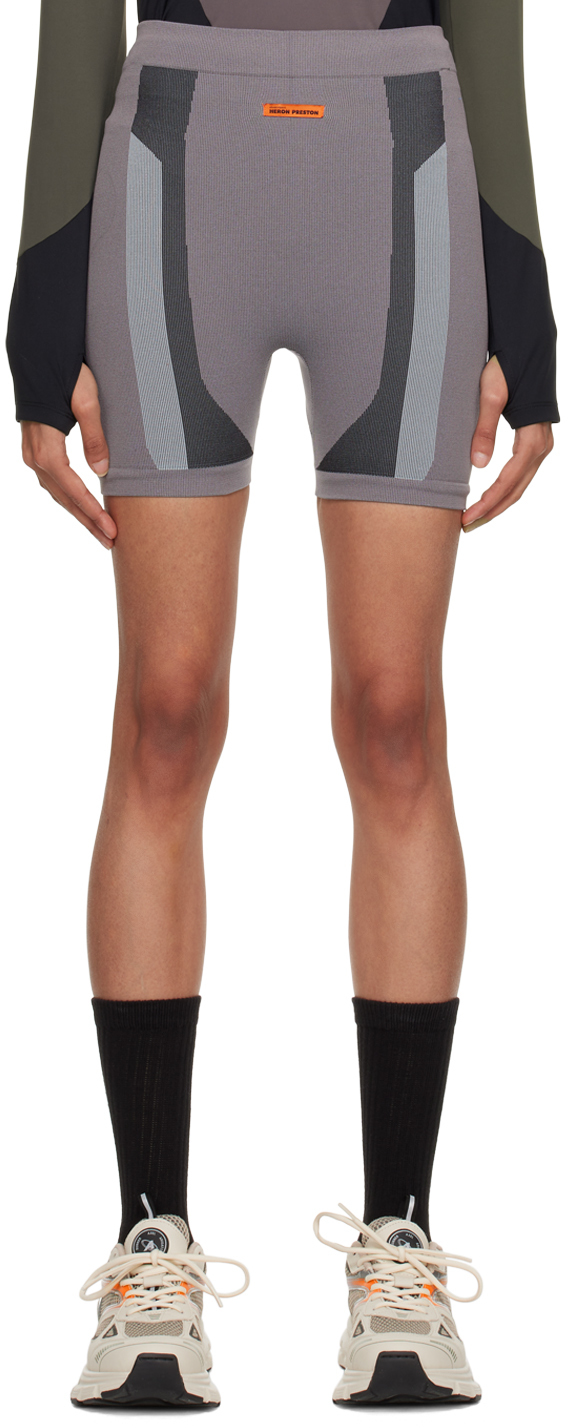 Shop Heron Preston Gray 3d Ribbing Shorts In Black Grey