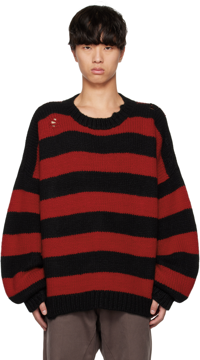 Mastermind Japan Black & Red Striped Sweater In Black X Red