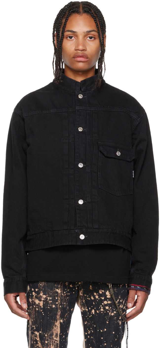 mastermind WORLD: Black Beaded Denim Jacket | SSENSE UK