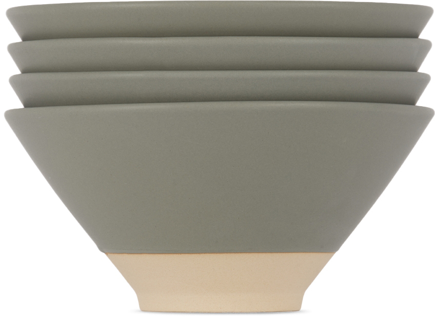 Lineage Ceramics Gray Ramen Bowl, 4 Pcs In Aqua Grey