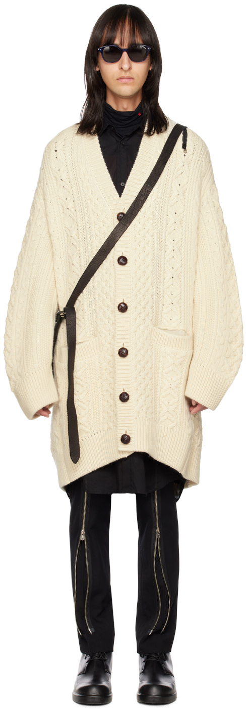 TAKAHIROMIYASHITA TheSoloist.: Off-White Cable Knit Cardigan | SSENSE