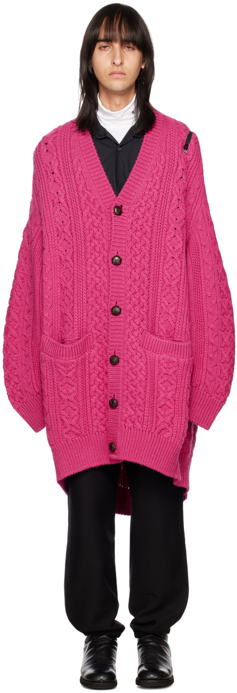 TAKAHIROMIYASHITA TheSoloist.: Pink Cable Knit Cardigan | SSENSE