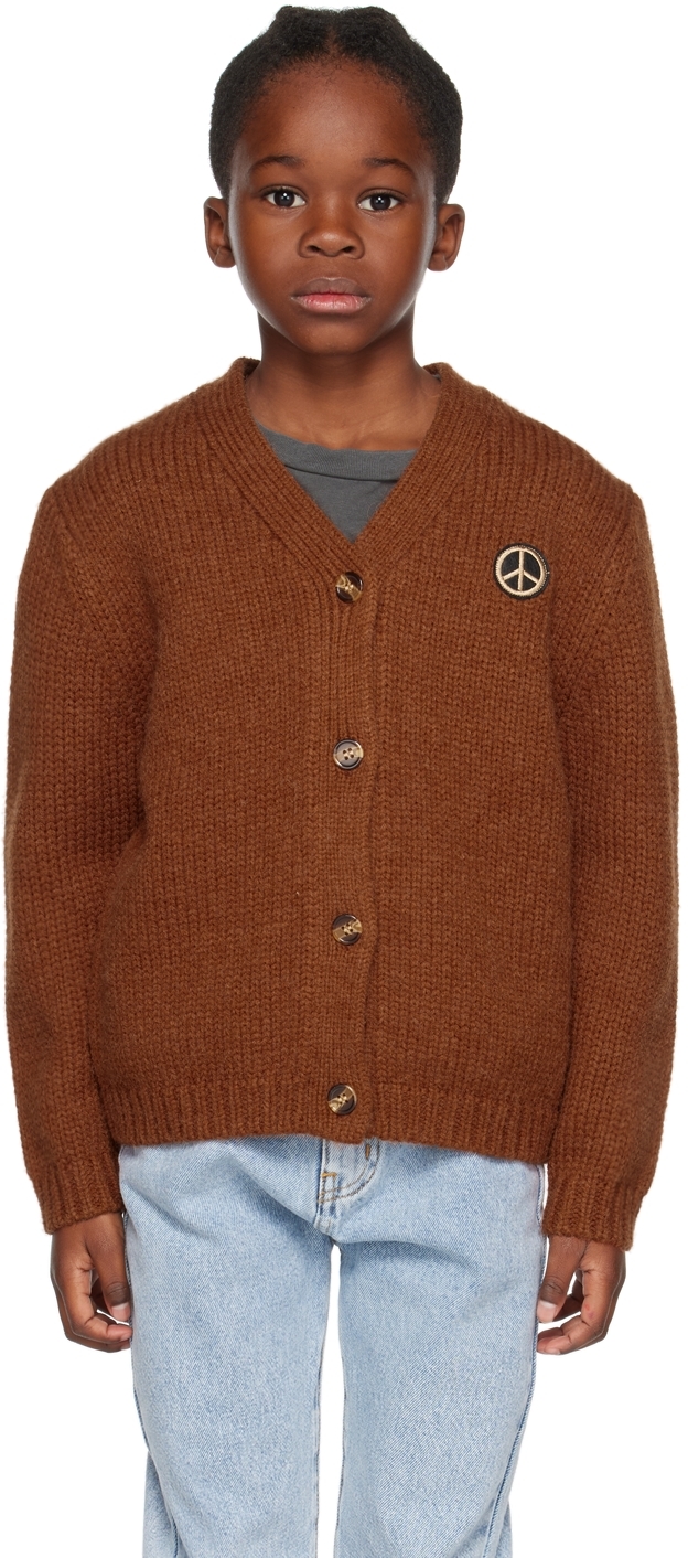 Maed For Mini Kids Brown Smiley Sloth Cardigan