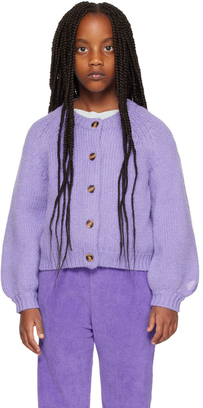 Maed For Mini Kids Purple Violet Vicuna Cardigan