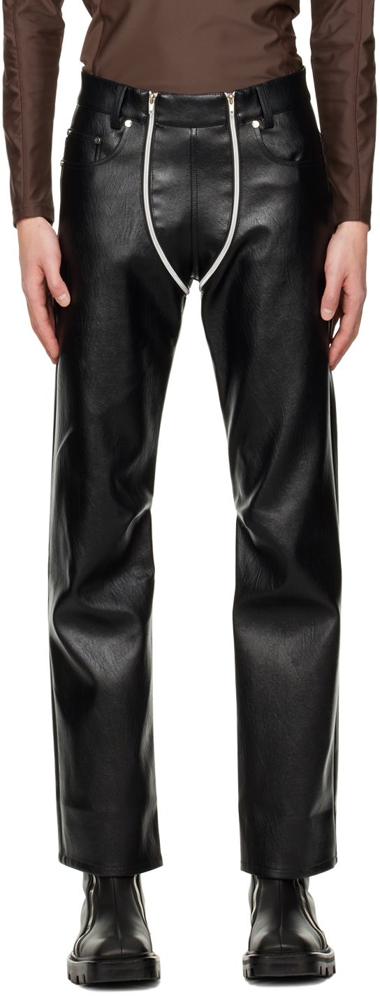Ssense Uomo Abbigliamento Pantaloni e jeans Pantaloni Pantaloni di pelle Black Faux-Leather Lounge Pants 