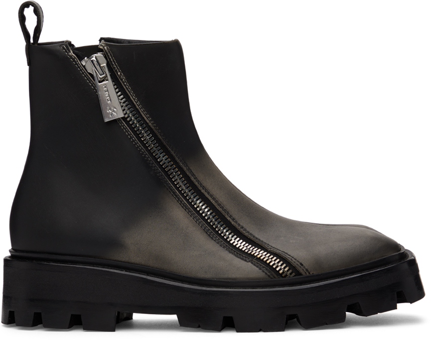 GmbH Black & Beige Double Zip Boots