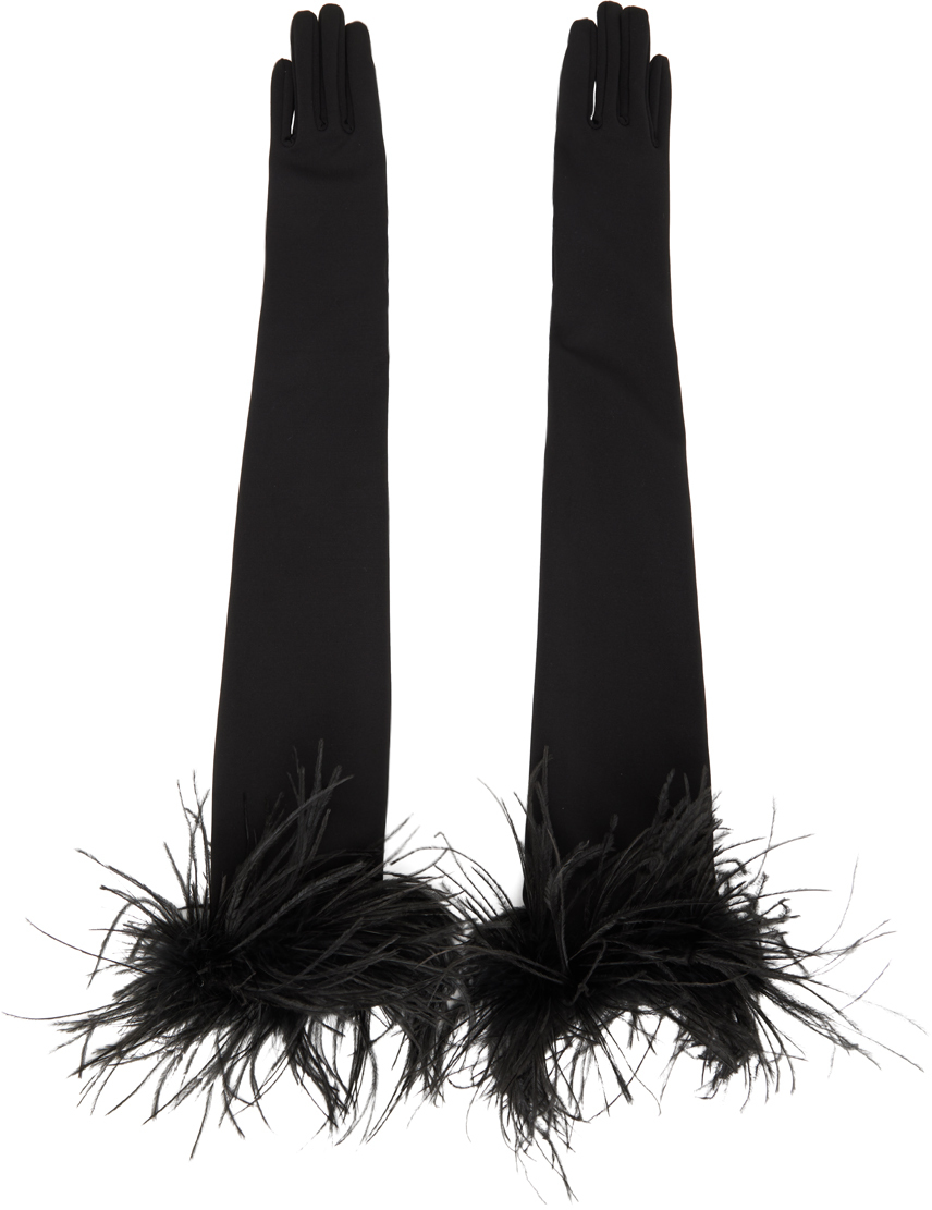 SSENSE Exclusive Black Feather Long Gloves