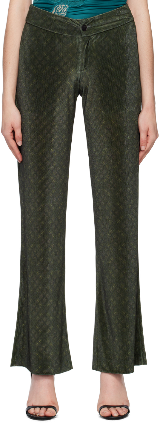 Vaillant Green Flared Trousers In Dark Check