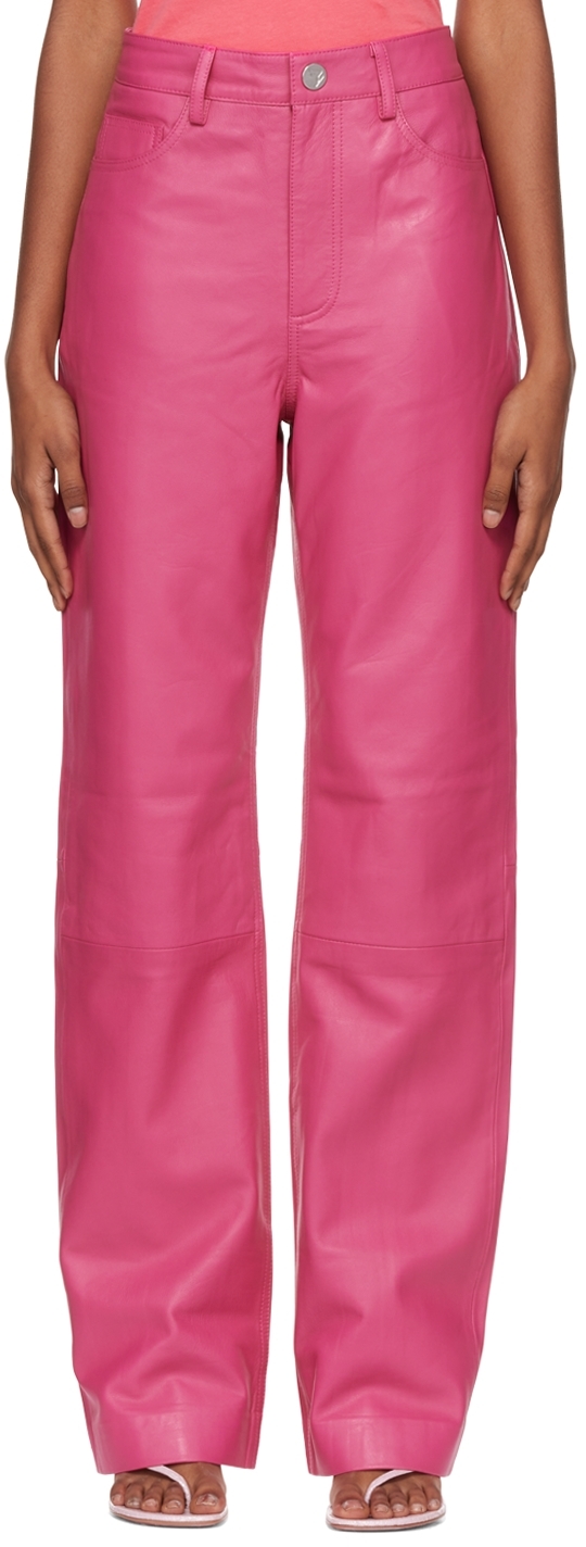 Shop Remain Birger Christensen Pink Lynn Leather Pants In 17-2036 Magenta