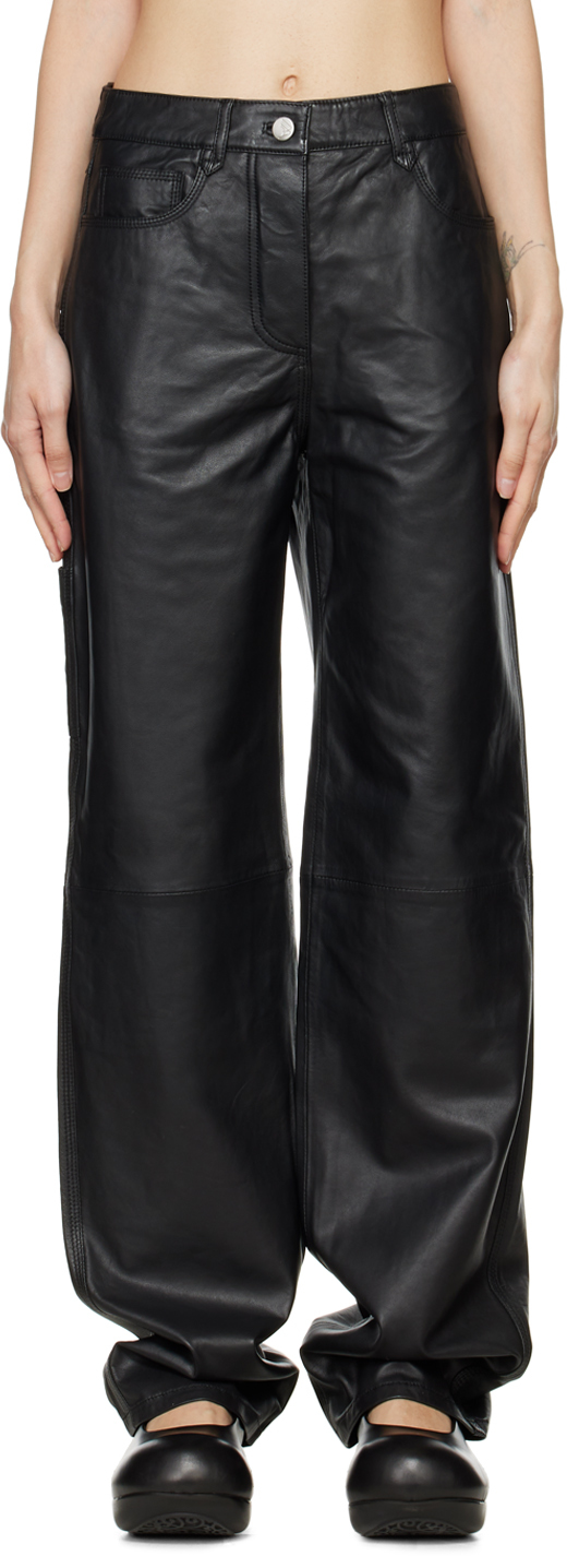 Remain Birger Christensen Black Charlene Leather Trousers In 1000 Black