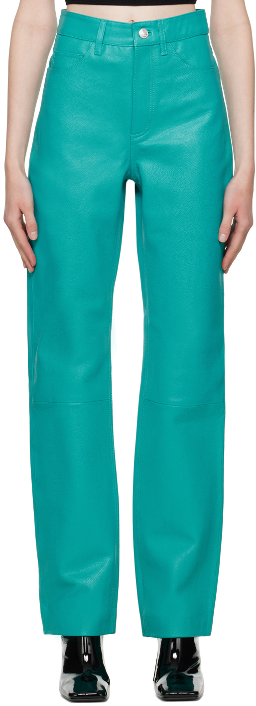 Remain Birger Christensen Leather Straight-leg Pants In Turquoise