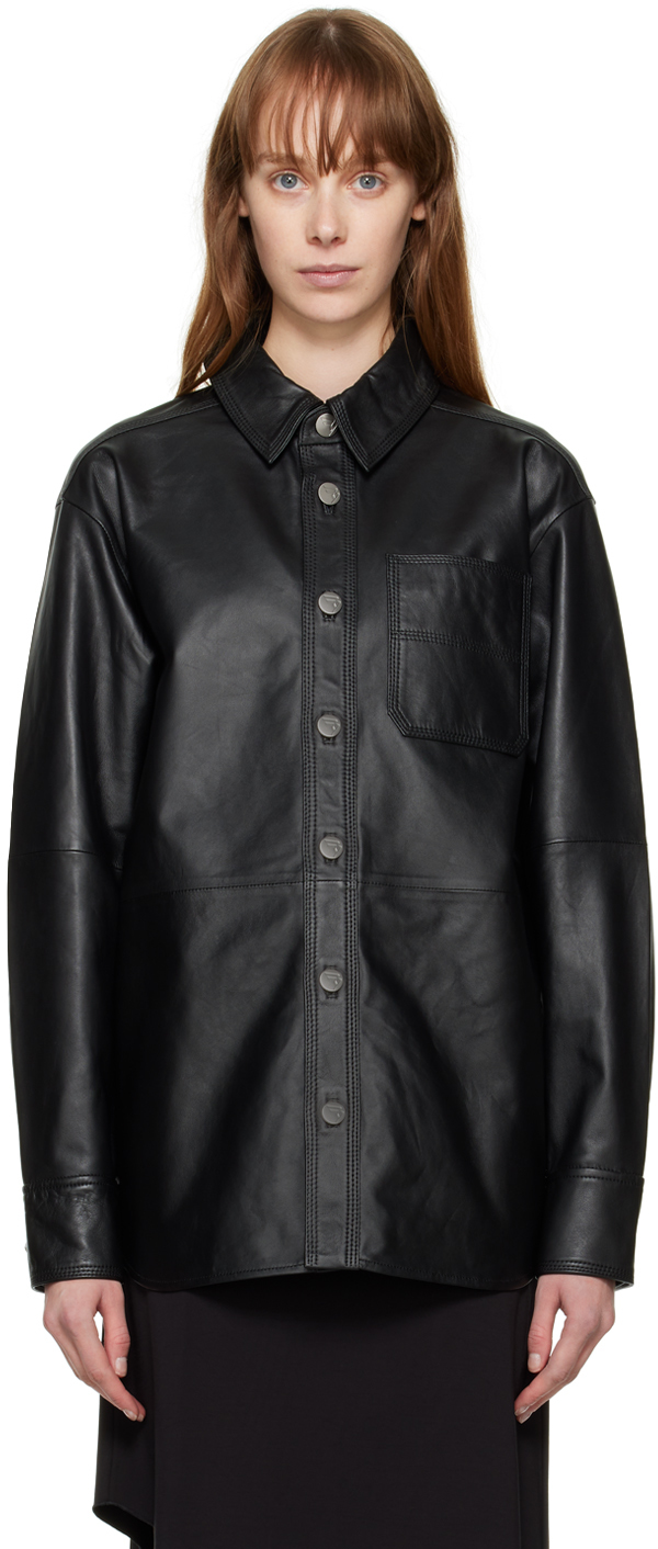 REMAIN Birger Christensen: Black Doreen Leather Shirt | SSENSE Canada