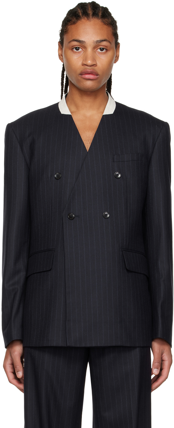 Navy Lapelless Blazer