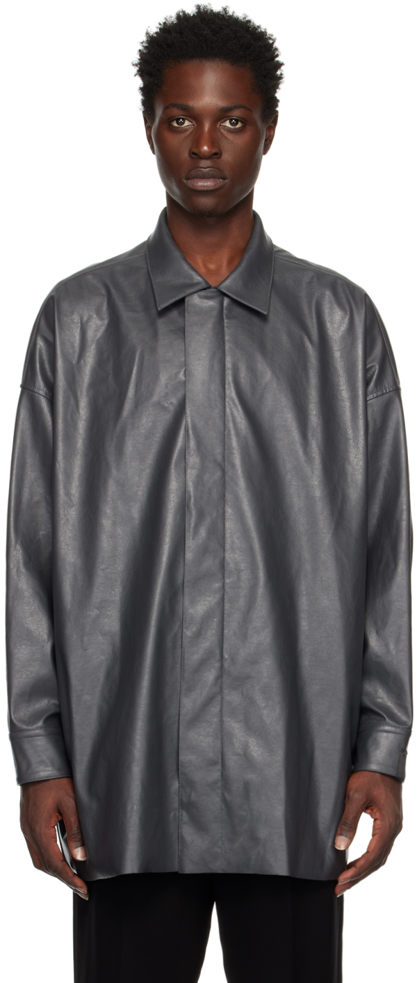 N.hoolywood Gray Half Coat Faux-leather Jacket In Charcoal