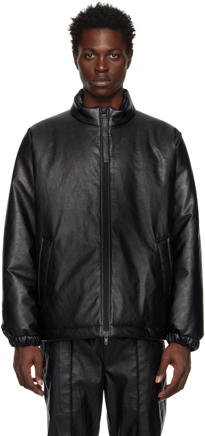 N.hoolywood Black Stand Collar Faux-leather Jacket | ModeSens