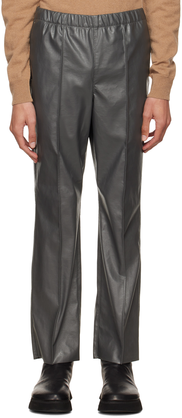 Gray Faux-Leather Pants