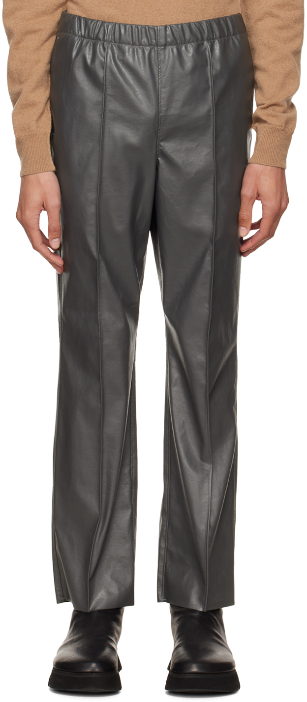 Gray Faux-Leather Pants by N.Hoolywood on Sale