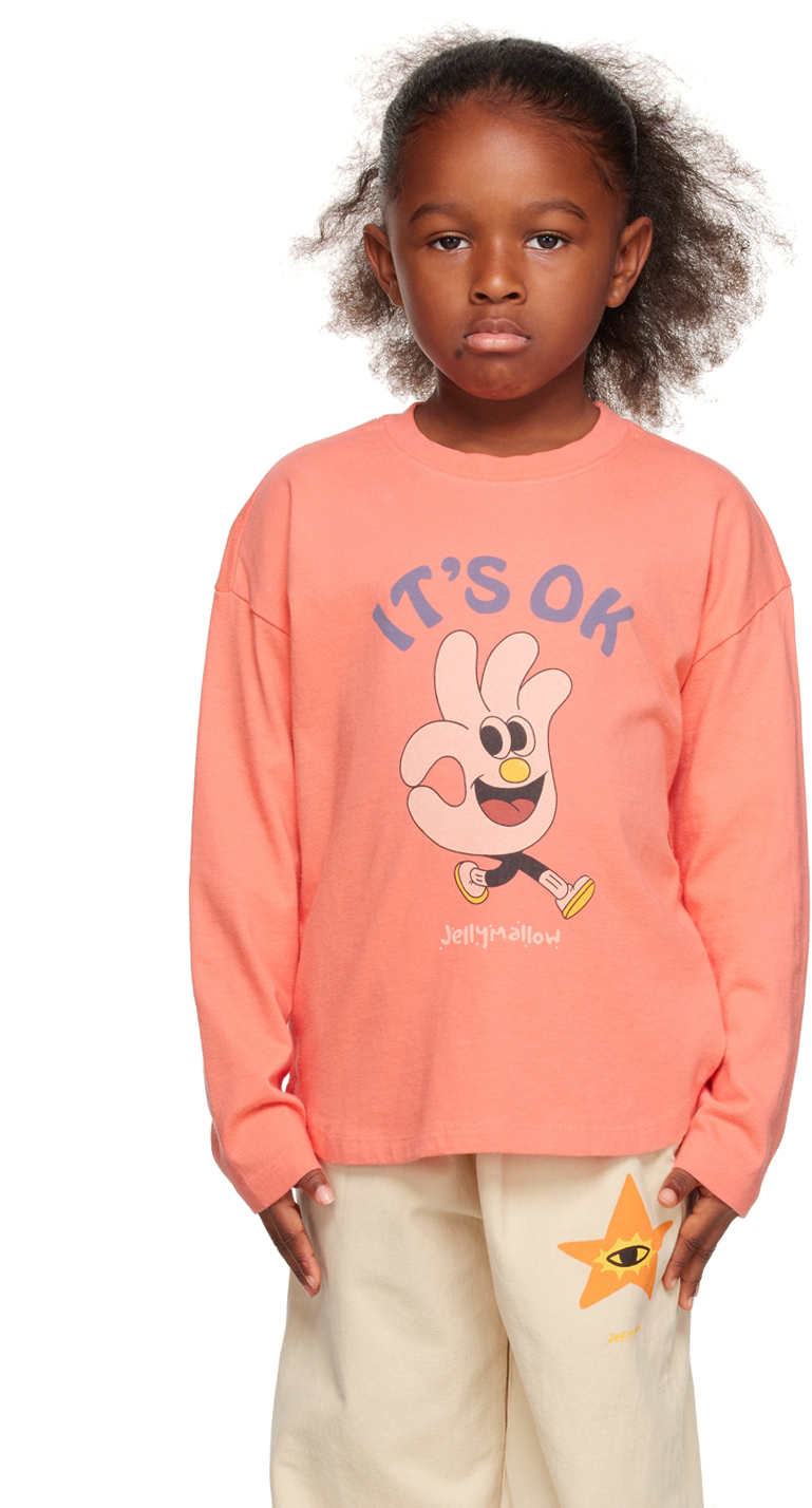 Jellymallow Kids Pink Okay Long Sleeve T-shirt