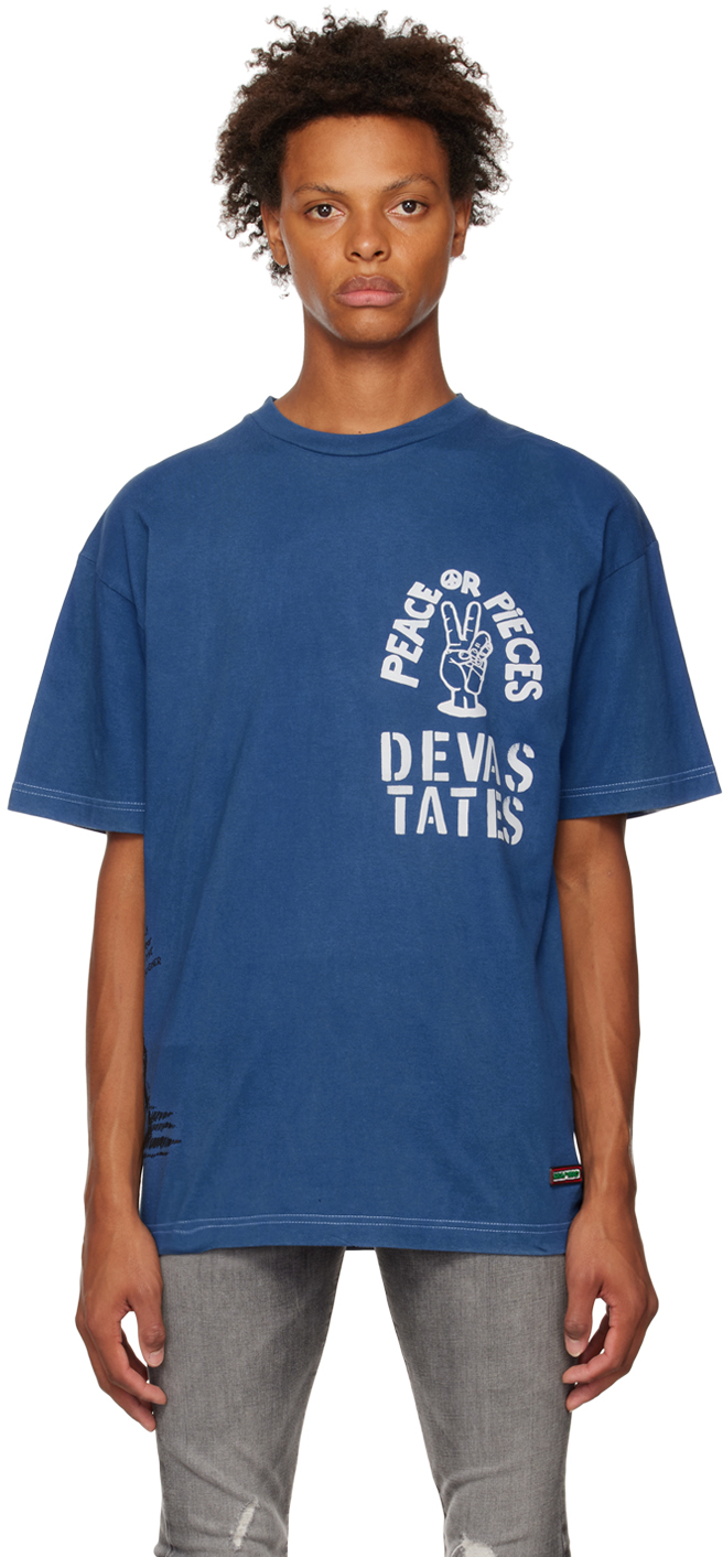 DEVÁ STATES: Blue Printed T-Shirt | SSENSE UK