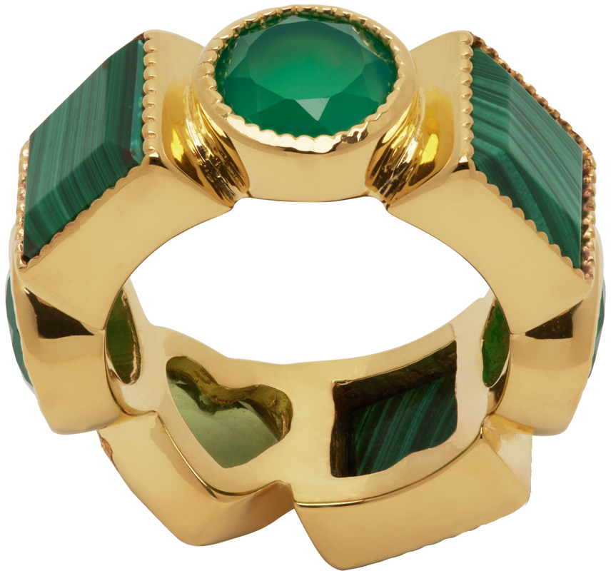 Veert Gold & Green 'the Shape' Ring In Yellow Gold