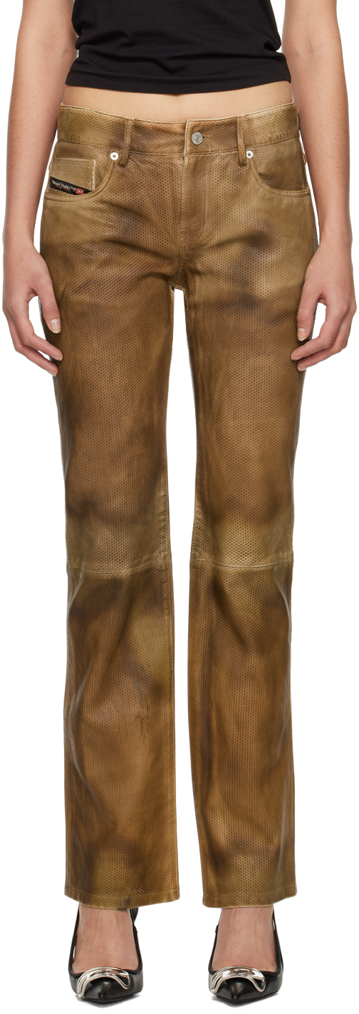 Diesel L-texa Slim-fit Leather Trousers In 78c Brown