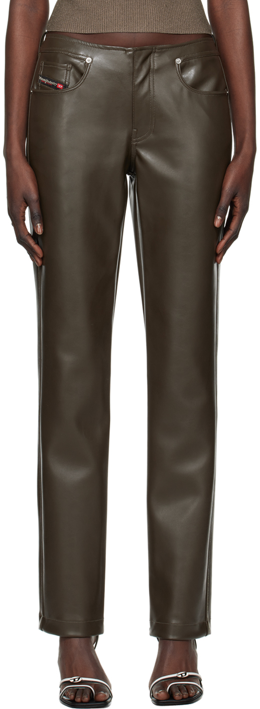 Diesel Green P-cirsium Faux-leather Trousers In Grün