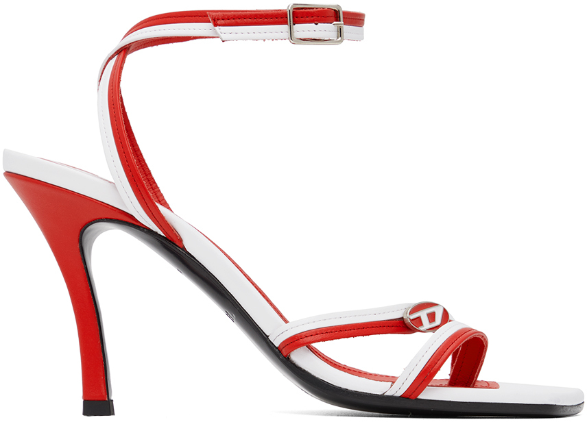 Diesel: Red & White D-Venus Heeled Sandals | SSENSE