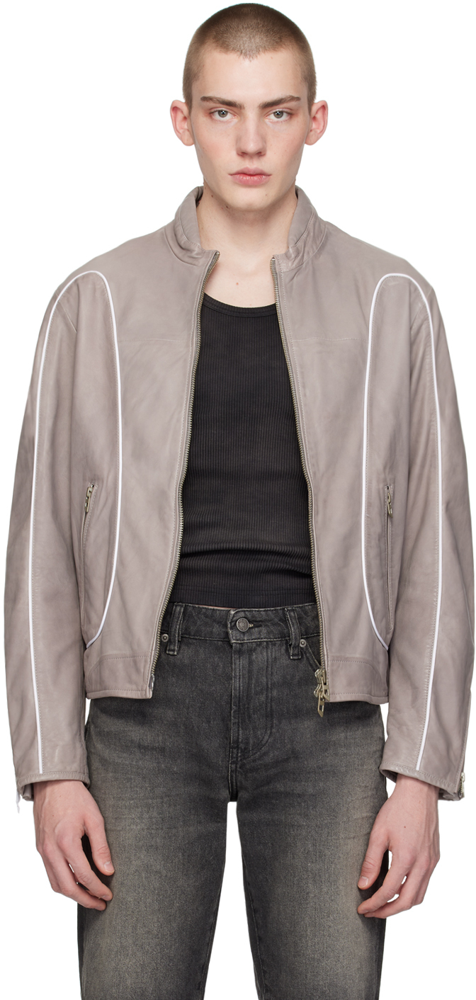 Shop Diesel Gray L-krix Leather Jacket In 9bx