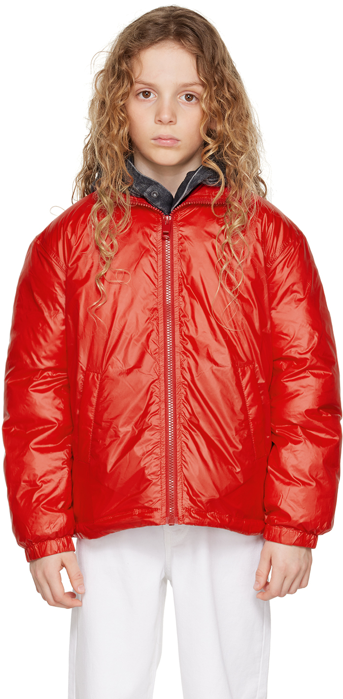 Diesel Kids Red Zipped Puffer Jacket In K438