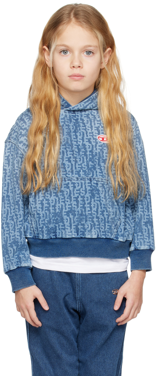 Diesel Kids Blue Sum-rib-ne-over Hoodie In Blue Denim