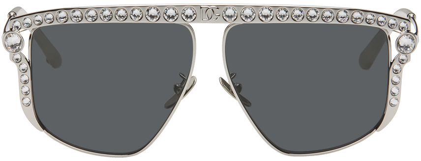 Dolce & Gabbana Silver Crystal-cut Sunglasses In 05/87 Silver
