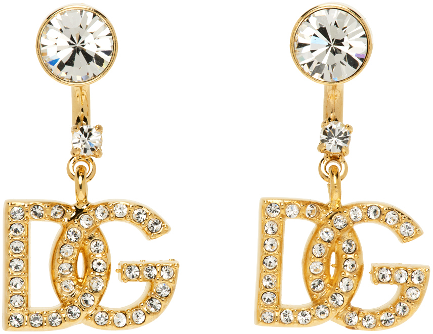 Dolce & Gabbana Gold Crystal Logo Earrings