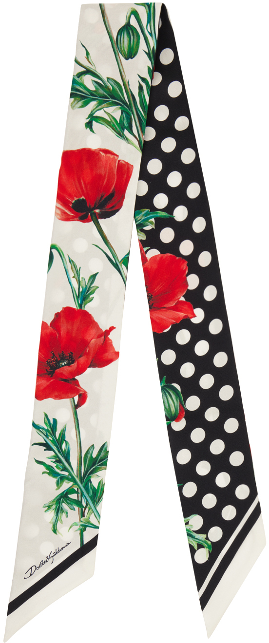 Dolce & Gabbana White Poppy-Print Headscarf