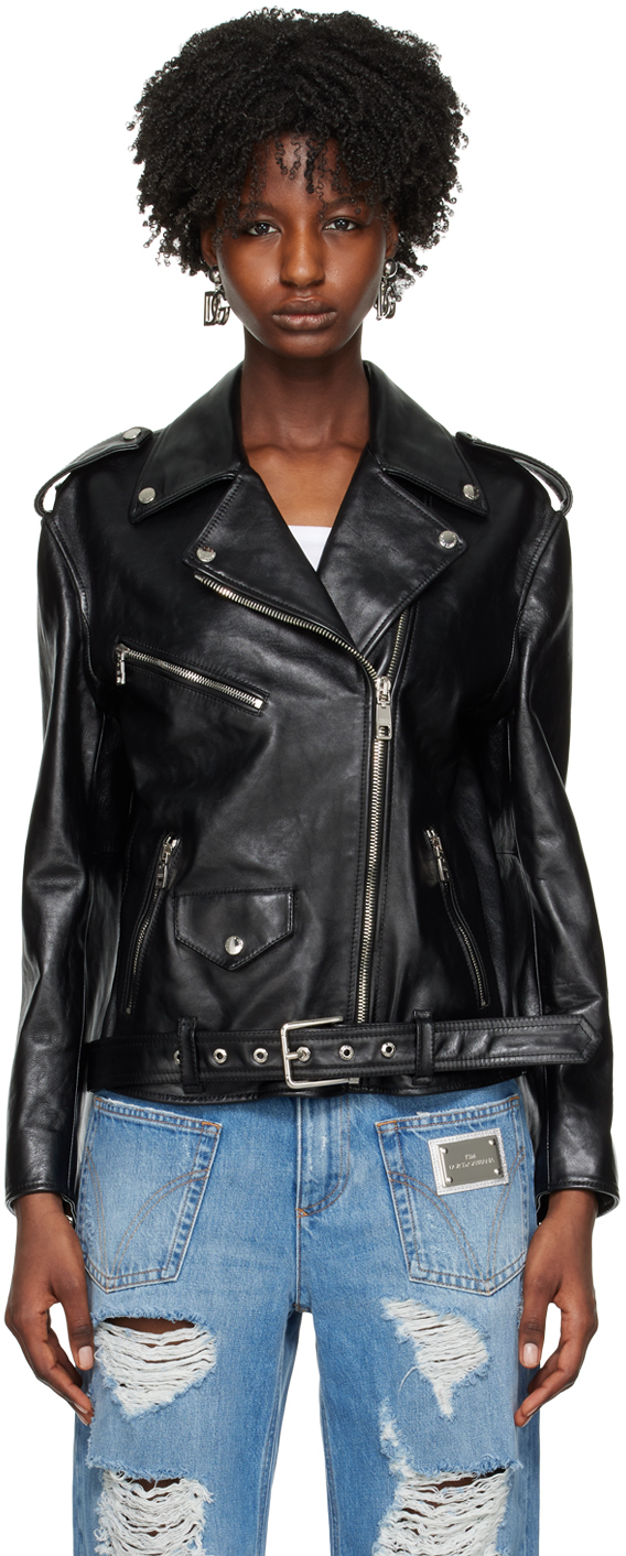 Dolce & Gabbana Black Pin-buckle Belt Leather Jacket In N0000 Nero