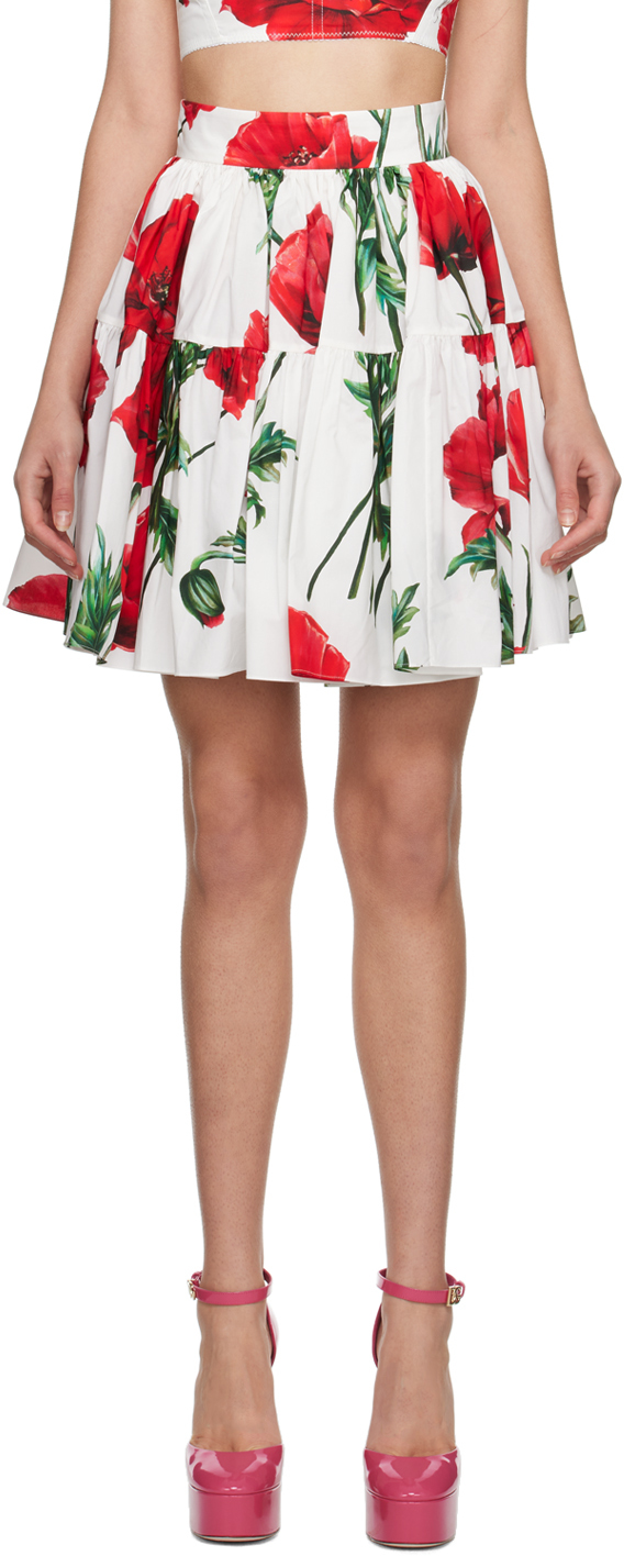 Dolce & Gabbana Poppy-print A-line Skirt In Bianco
