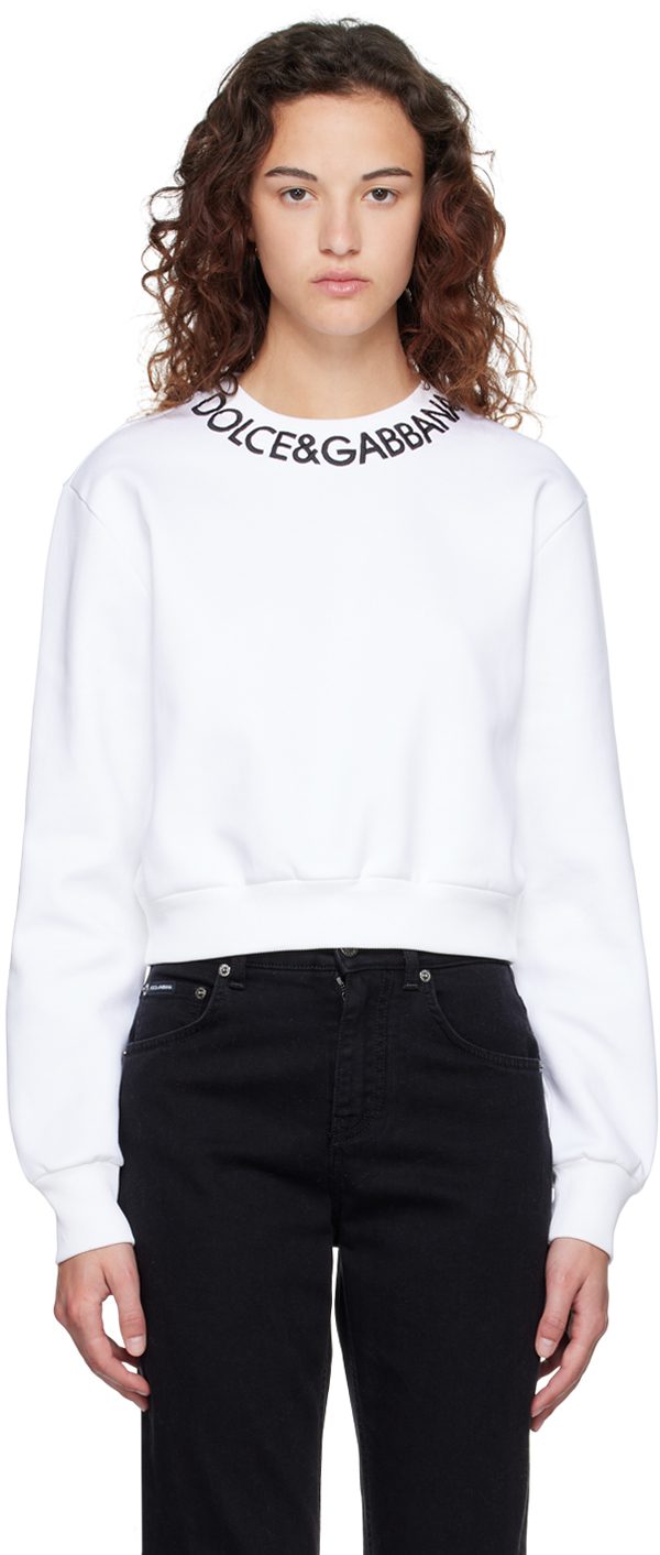 Shop Dolce & Gabbana White Cropped Sweatshirt In W0800 Bianco Ottico