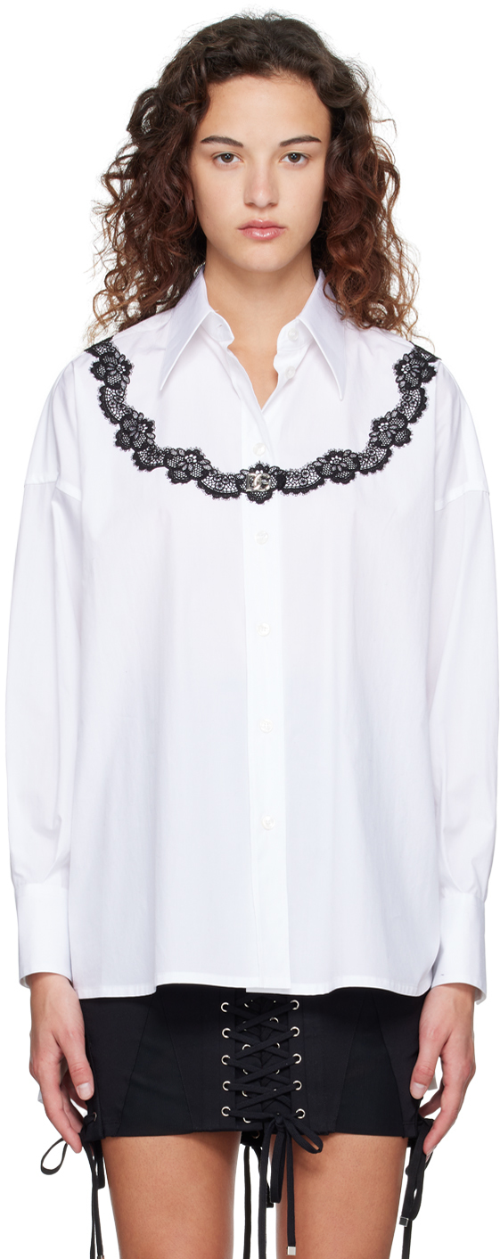 Dolce & Gabbana Lace-trim Oversized Collared Shirt In White