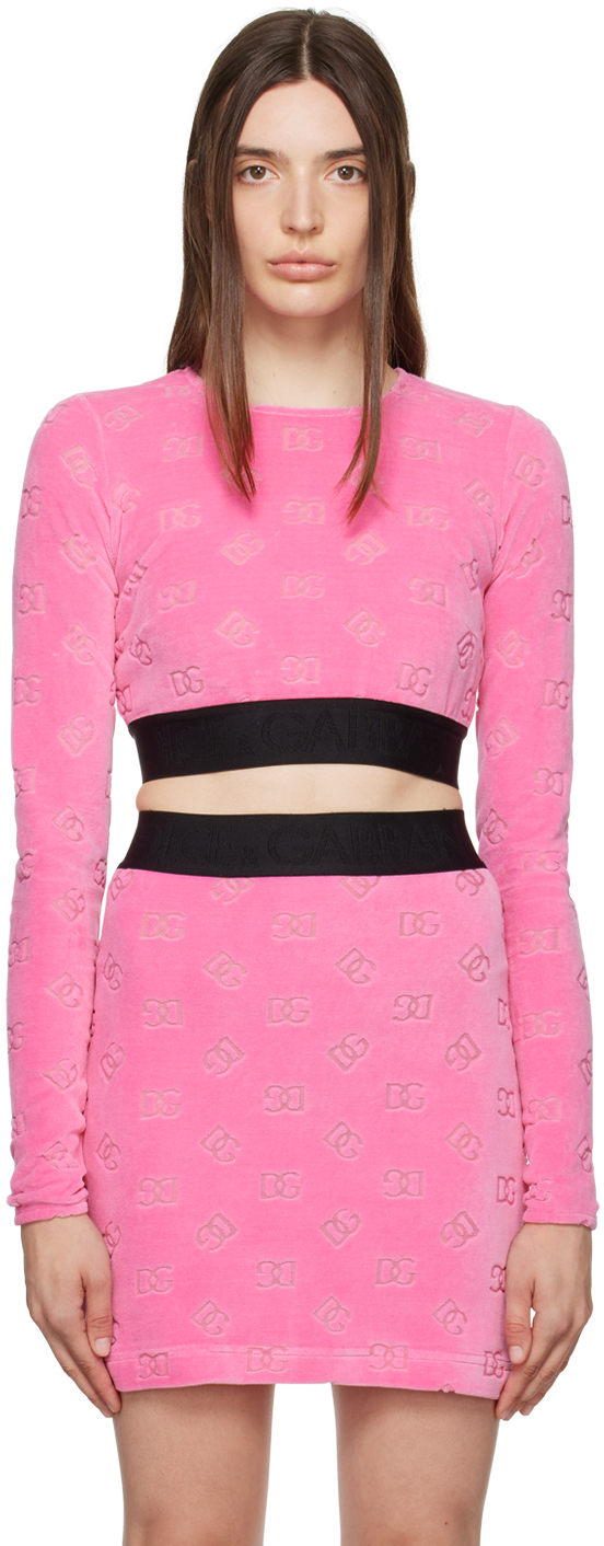 Shop Dolce & Gabbana Pink Flocked Long Sleeve T-shirt In F0758 Rosa 2