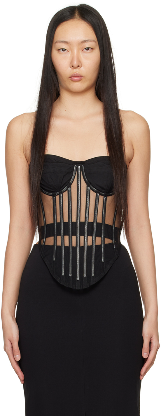 KIM DOLCE&GABBANA Tulle corset with boning and molded cups in Black for