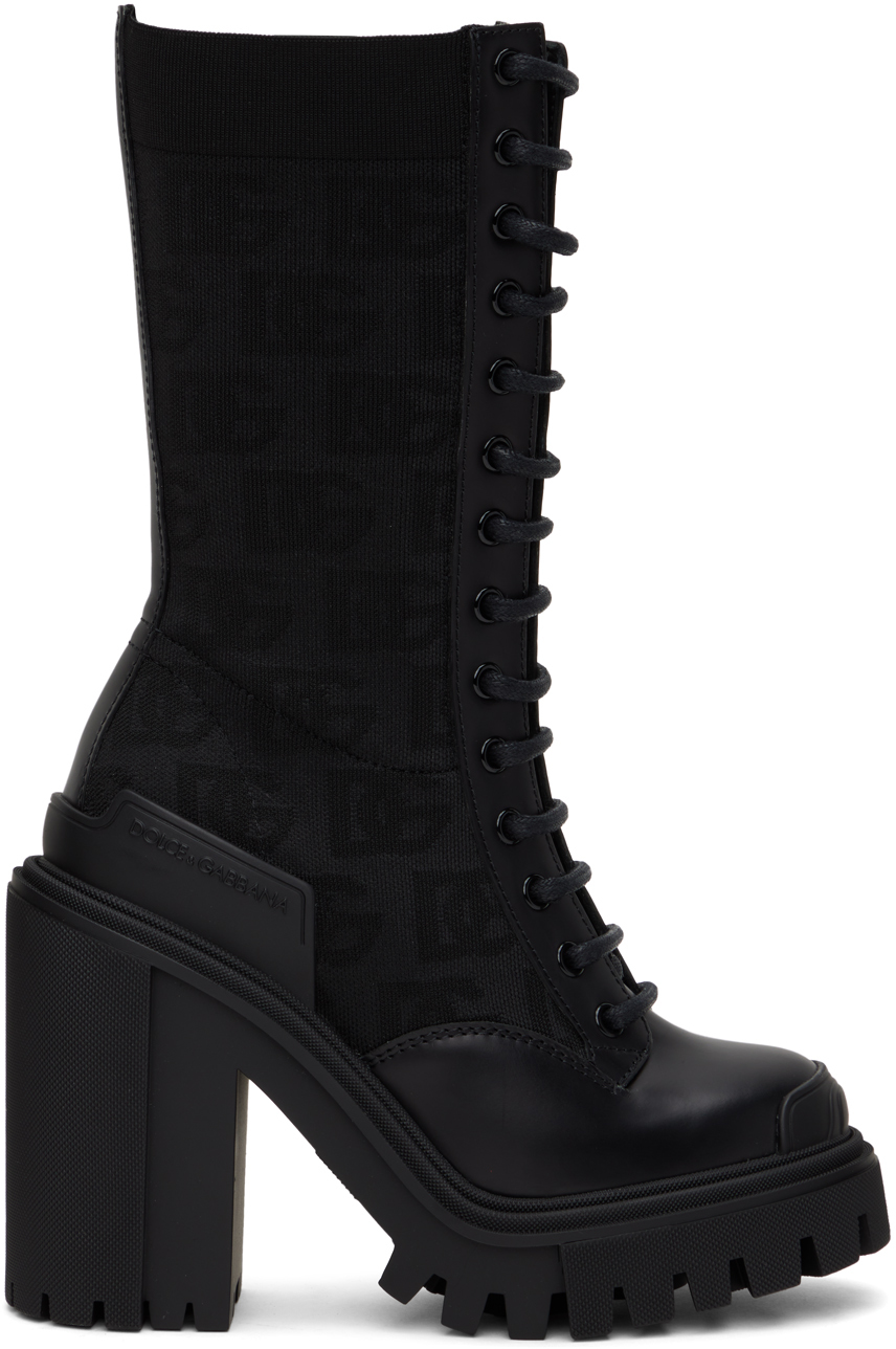 Dolce & Gabbana Black All-over Dg Boots In 8b956 Nero/nero