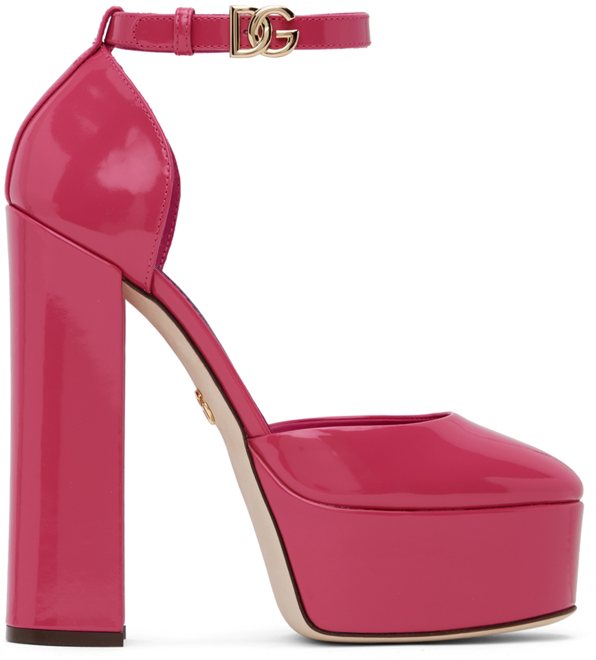 Dolce & Gabbana Pink Polished Platform Heels In 80411 Rosa Geranio