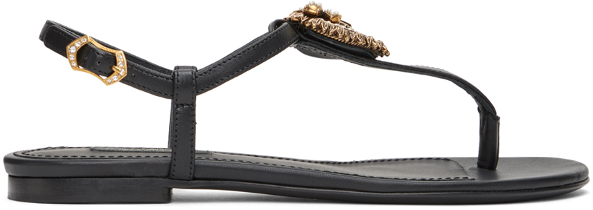 Dolce & Gabbana Devotion Leather Sandals In 80999 Nero