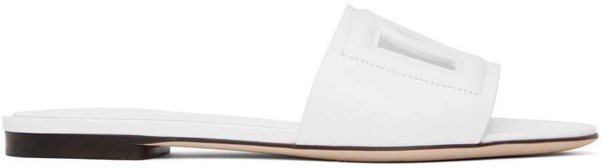 Dolce & Gabbana Slides With Dg Millennials Logo In 80001 Bianco