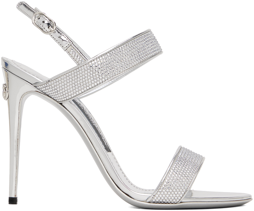 Dolce & Gabbana Silver Kim Heeled Sandals In 8e744 Grigio Ch/crys