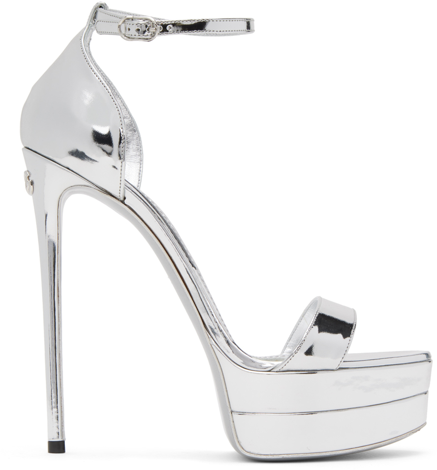 Dolce & Gabbana Metallic Mirror Ankle-strap Platform Sandals In 80999 Silver