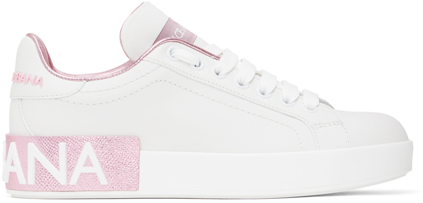 Dolce & Gabbana White & Pink Portofino Sneakers