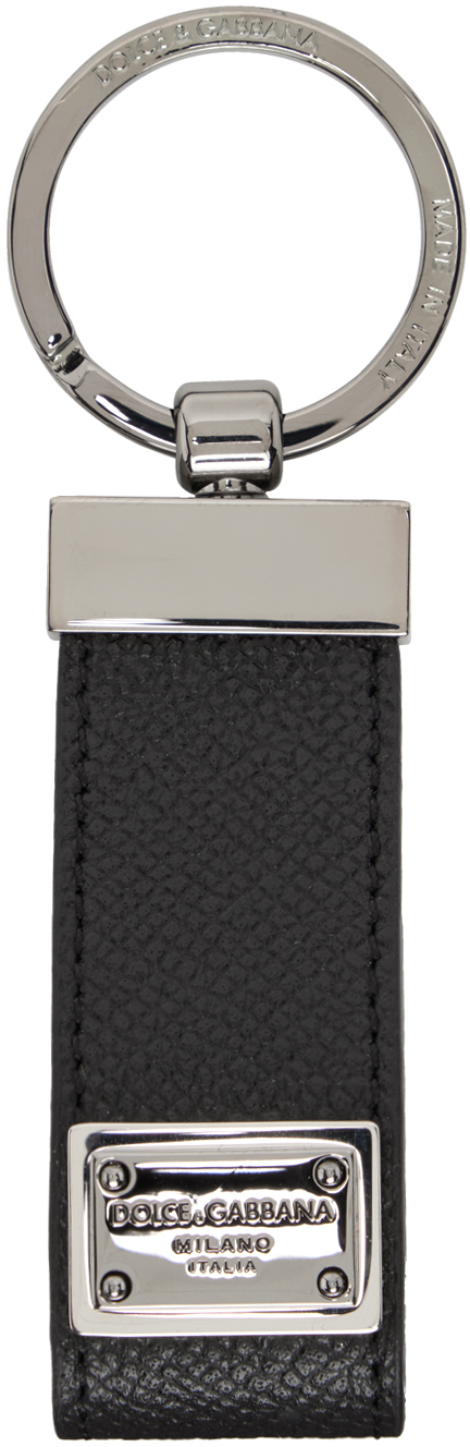 Dolce & Gabbana Logo-plaque Leather Keychain In Black