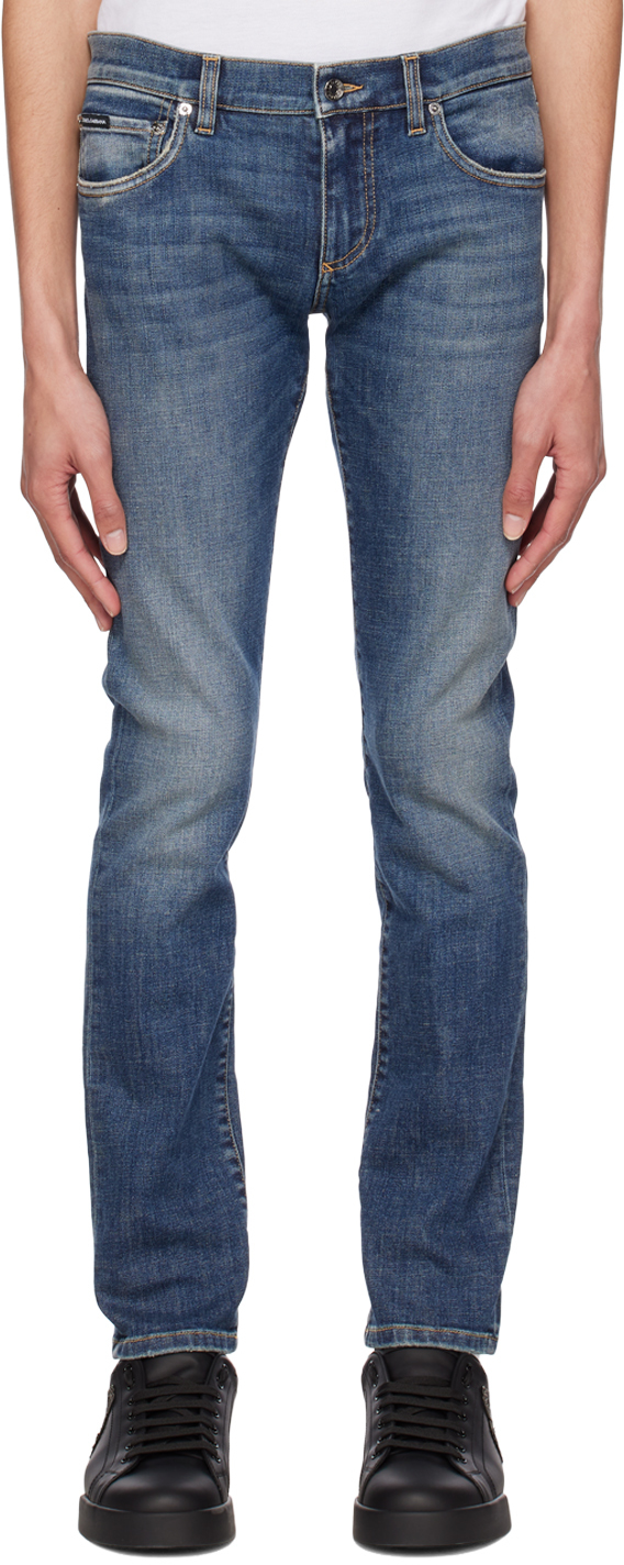Shop Dolce & Gabbana Blue Washed Skinny Jeans In S9001 Variante Abbin